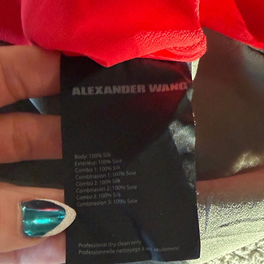 Alexander Wang Coral and Black Colorblock Mini Dress 100% Silk Size 8 - Picture 5 of 7